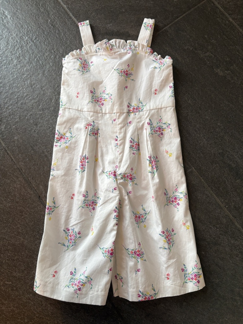 Janie and Jack White Floral Strap Jumpsuit with Pink & Green Bouquet Print